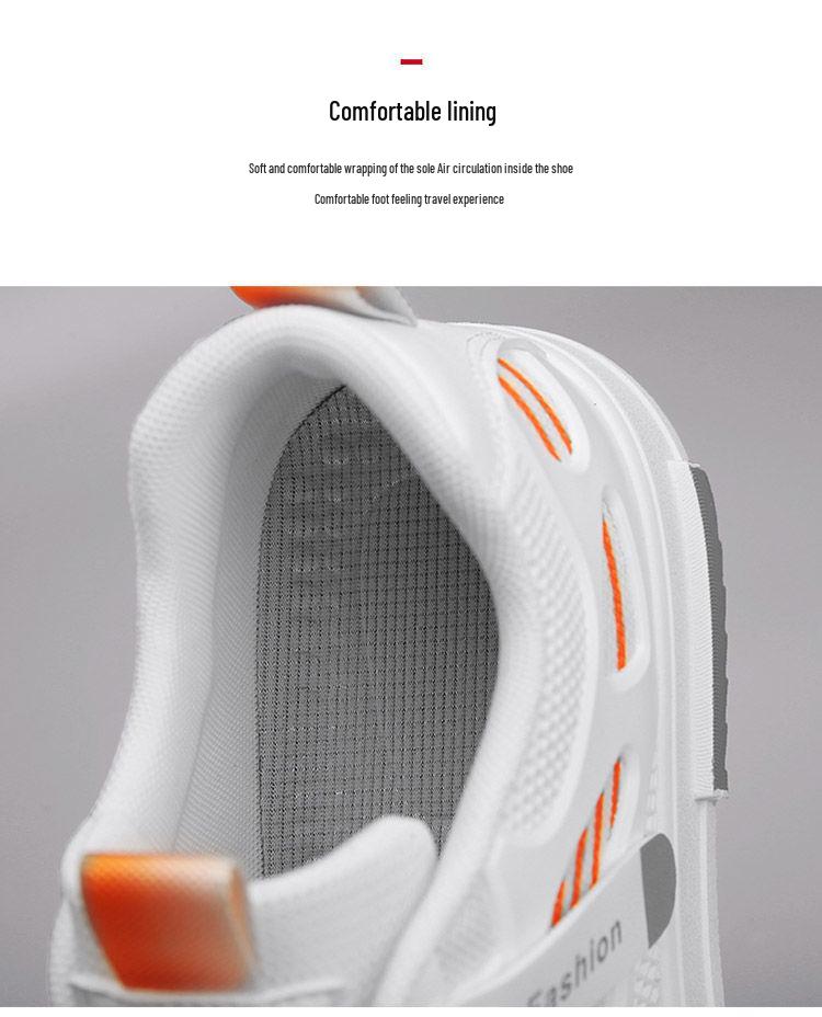 Men's White Mesh Breathable Low-Top Sneakers - Thick-Soled Casual Skateboard Shoes for Spring and Summer.