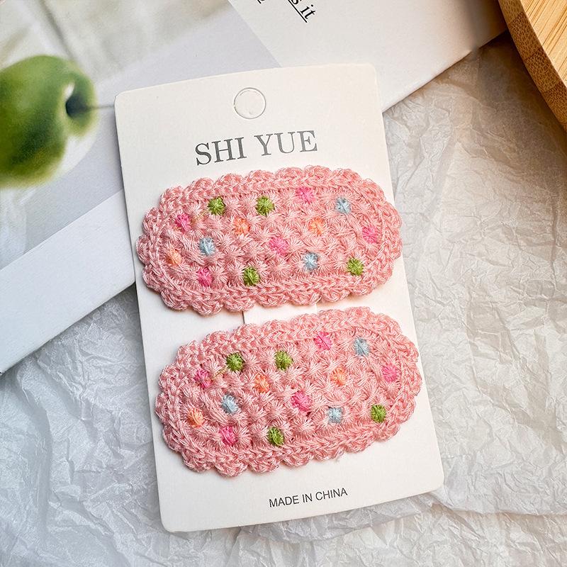 2PC Embroidery Cherry Strawberry Hollow Knitting Hairpins Vintage Lace Side Clips for Girls Women Cute Kids Fruit Hair Clips