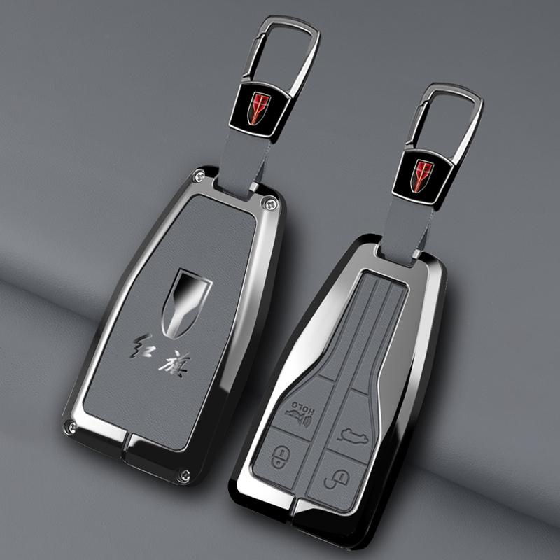 Zinc Alloy Car Key Cover Case Shell Holder Protector for Hongqi HS5 HS7 HS E HS9 Logo Keychain Bag Set Interior Accessories