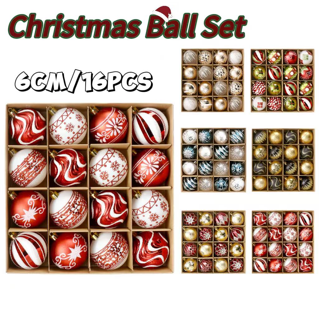 16Pcs Christmas Ball Snowflake Stripe Pattern Christmas Tree Ornaments Luxury Xmas Tree Decorations For Party Wedding New Year