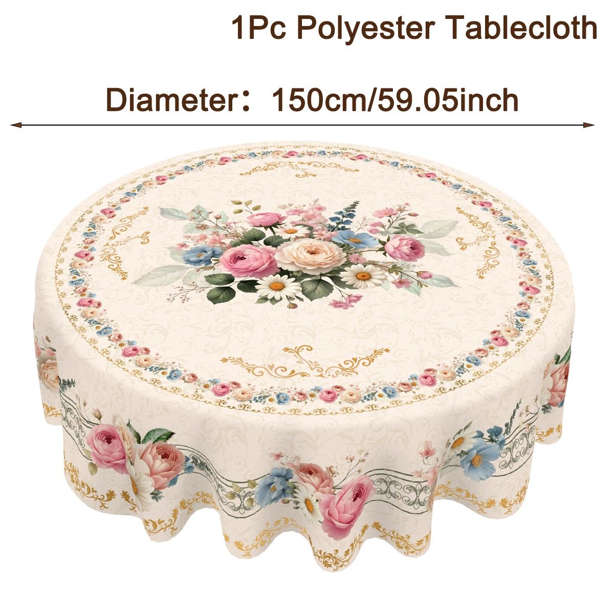

Pink Roses Table Cloth Colorful Floral Polyester Table Cover for Wedding Picnic Table Decor Spring Summer Hloiday Party Supplies as shown