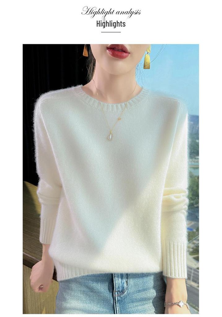 Women's Thickened Round Neck Cashmere Sweater - Autumn/Winter Loose Knit Pullover