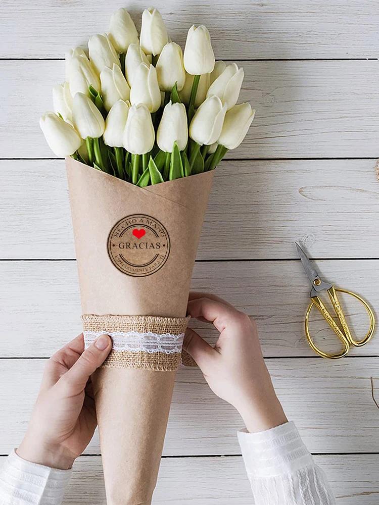 100-500pcs Multiple Styles Kraft Gracias Spanish Thank You Labels Stickers Handmade Scrapbooking Stationery Sticker