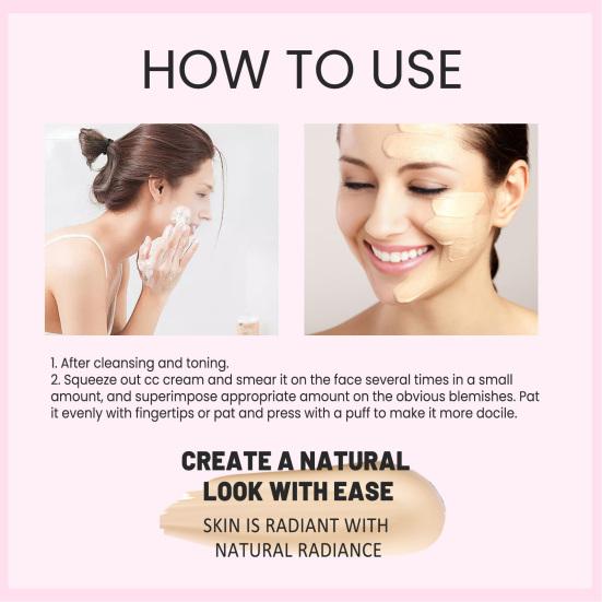 30ML CC Cream Color Correcting Full Coverage Foundation SPF 50+ Lightweight Facial Cream Hydrating Long Lasting Waterproof Natural Moisturizer