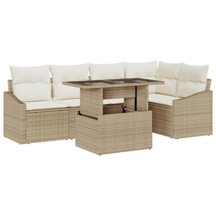 VidaXL Ensemble de canapé de jardin 6 pièces avec coussins beige en rattan synthétique 3357744