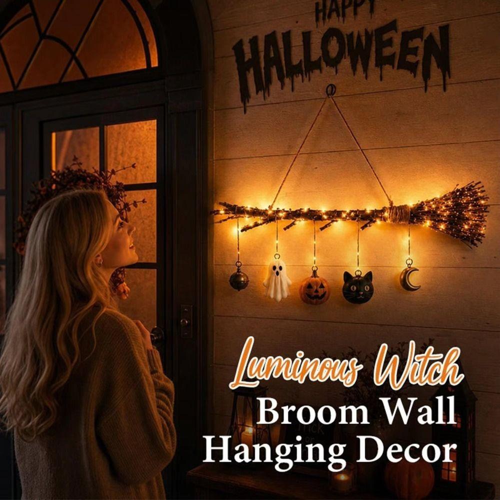 Leuchtender Hexenbesen Wanddekoration Warme Farbe Wandhalterung Dekor Halloween Wandkunst Party Dekor