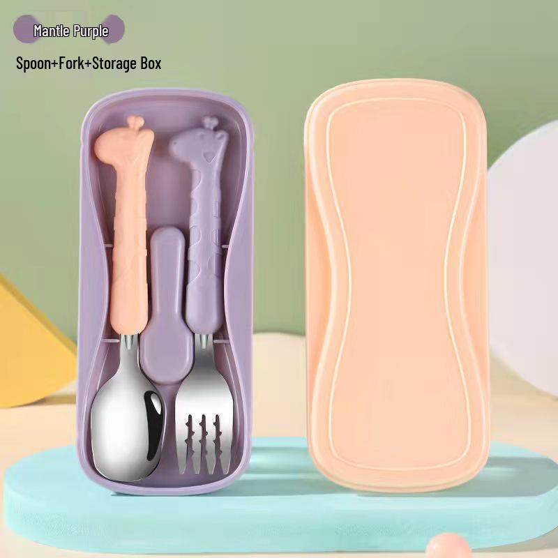 HS Kids' Tableware Set: 304 Stainless Steel Spoon, Fork & Portable Baby Training Chopsticks