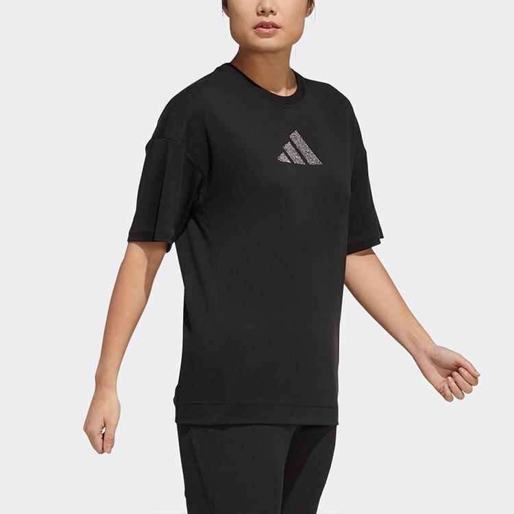 Adidas Logo Print Round Neck Sports Tee Women Tops Black H55256