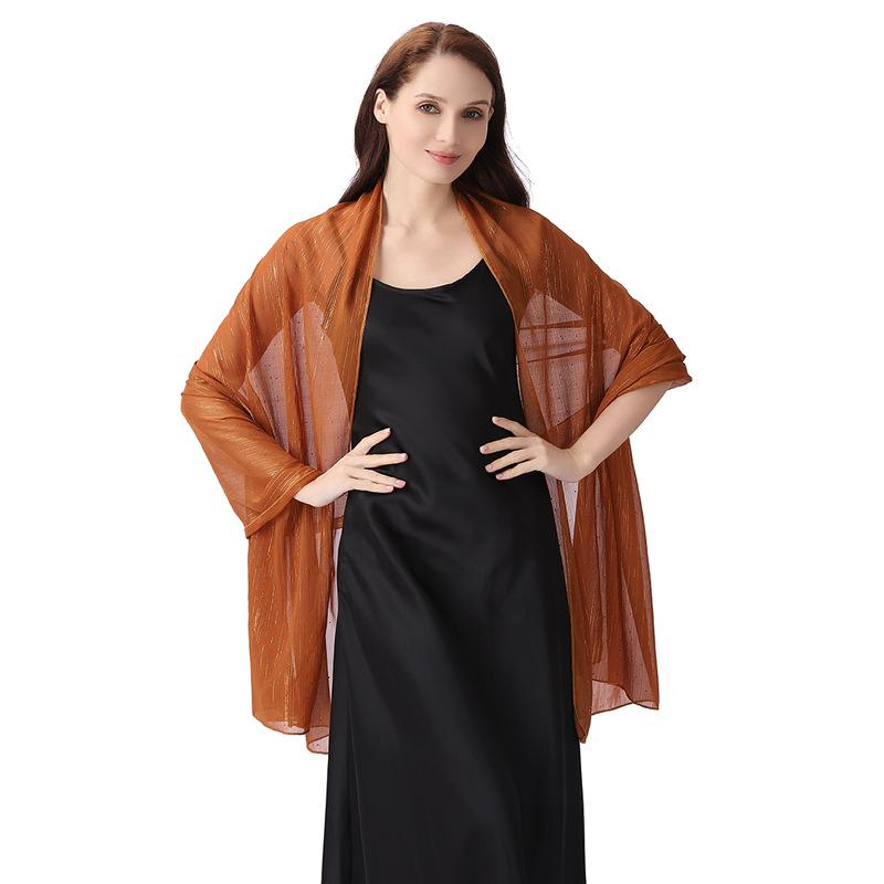 Șal elegant 70*200cm pentru femei Formal, Șifon transparent ușor, cu strasuri și fir argintiu