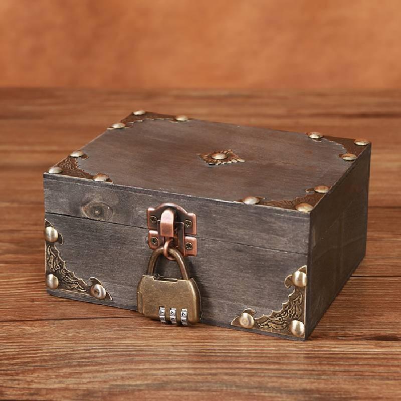 Box Jewelry Wooden With Lock Vintage Desktop Organizer For Home Decor Office