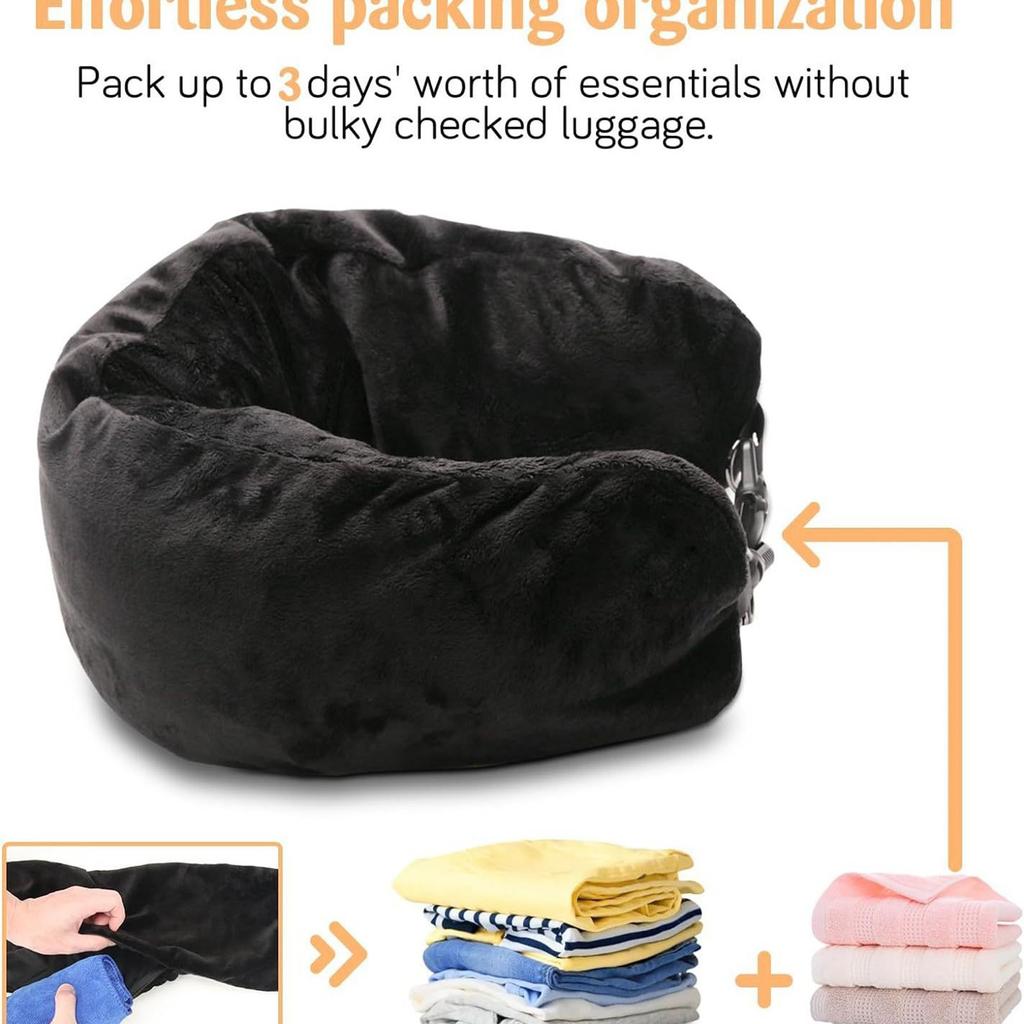 Stuffable Travel Pillow For Extra Luggage Velvet Travel Neck Pillow Storage Bag With Adjustable Fits Up To 3 Days Travel U-Shapes Pillow