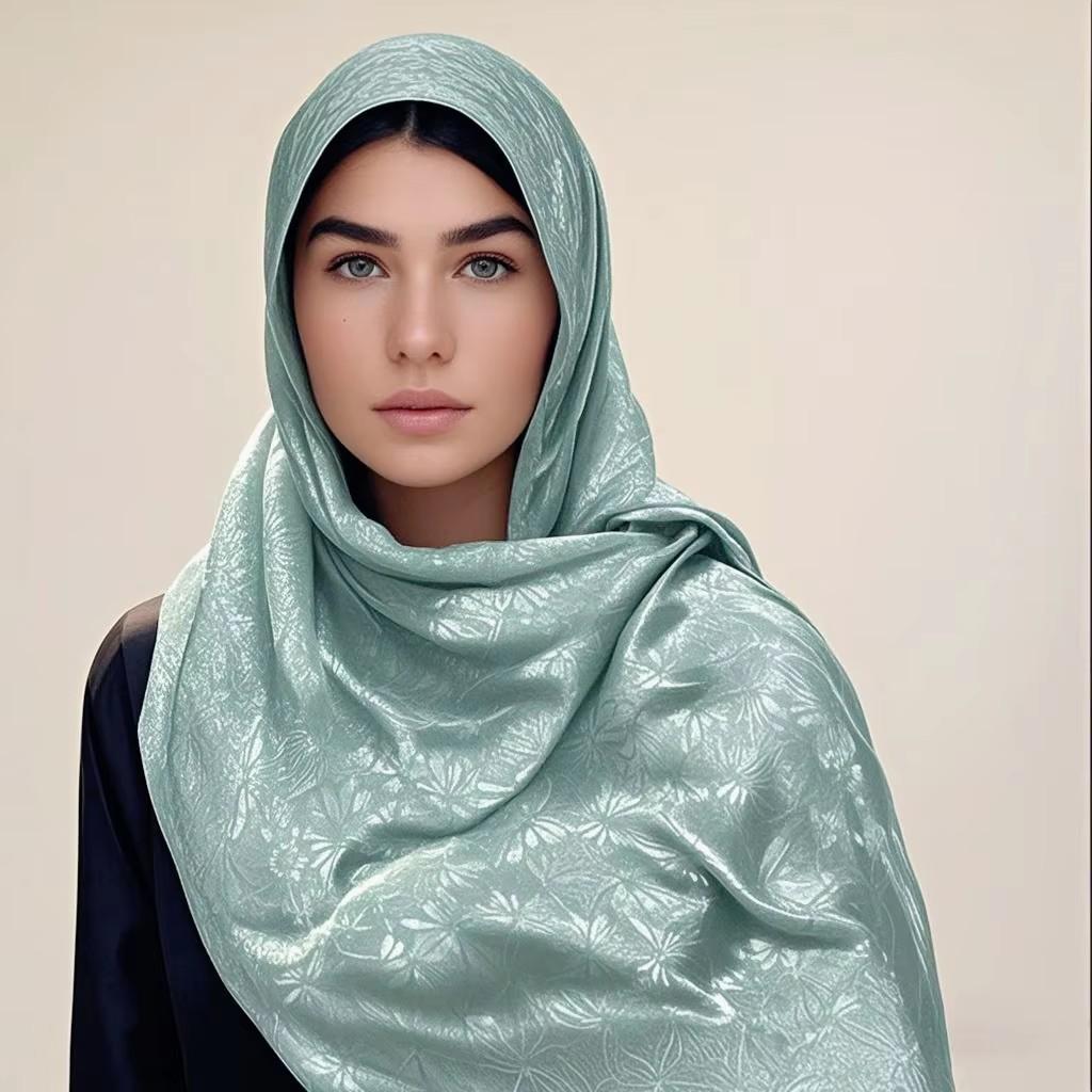 Glimmer Jacquard Satin Crinkle Hijab Silk Scarf Plain Muslim Women Hijabs Crepe Pleated Scarf Islam Women Turban Ramadan