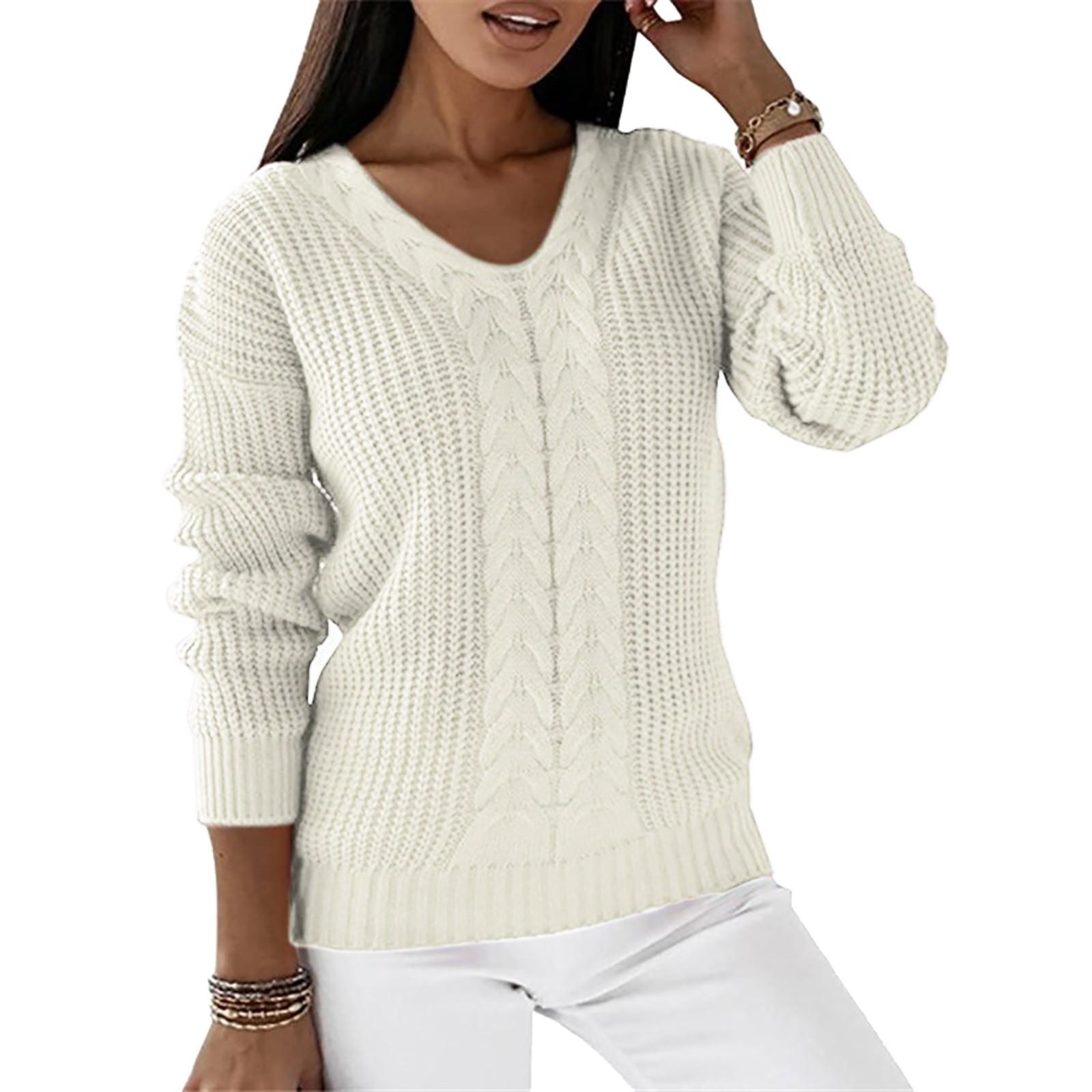 

Женский свитер, повседневный однотонный свободный пуловер с длинным рукавом и V-образным вырезом, массивный вязаный пуловер, топы XXL белый