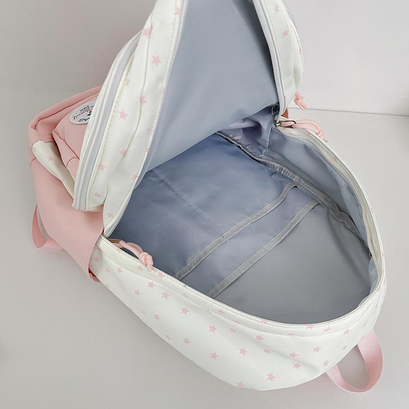 Student Schoolbag Women's Large Capacity Star Printed Backpack Colorblock Travel Backpack