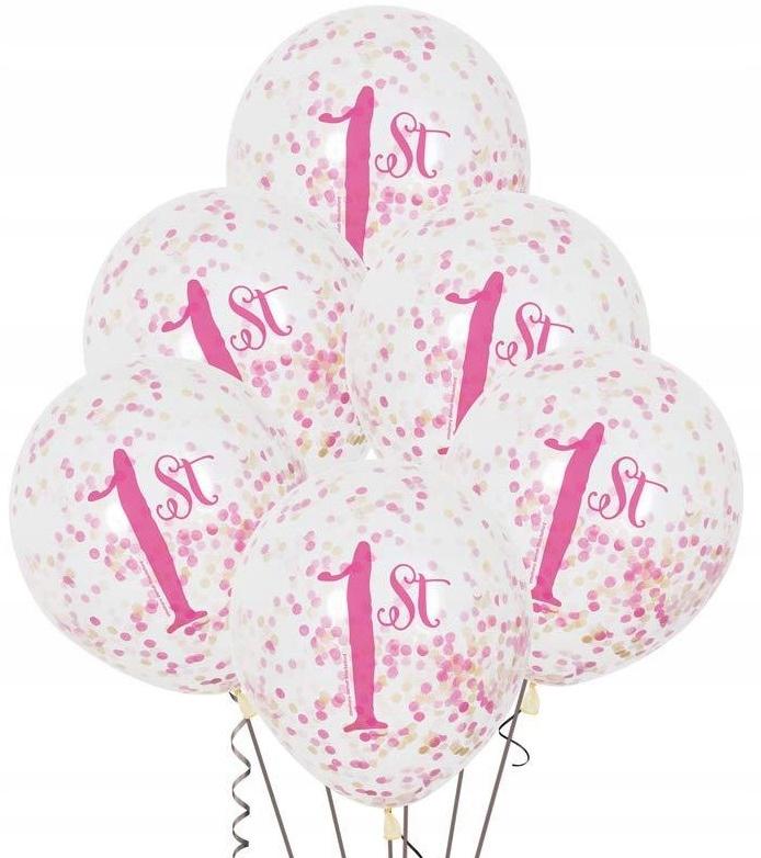 Balon Z Konfetti Różowy Z 1, 12", 6 Szt.