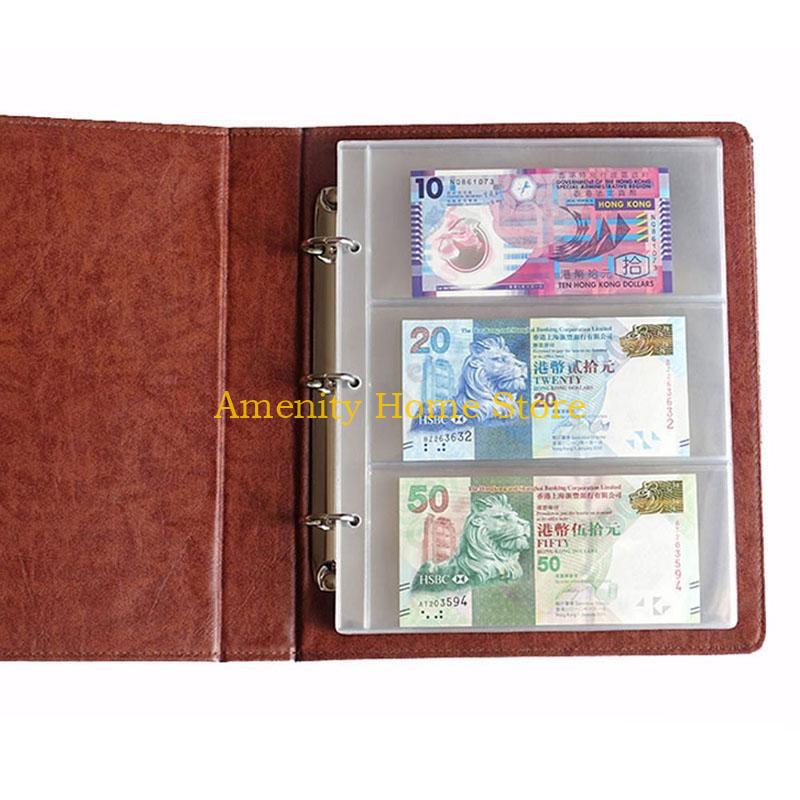 F26C 1 Sheet 3 Pockets Money Collection Album Page Pocket Currency for Protect Bag Loose Leaf Money Banknote Coins Album Book