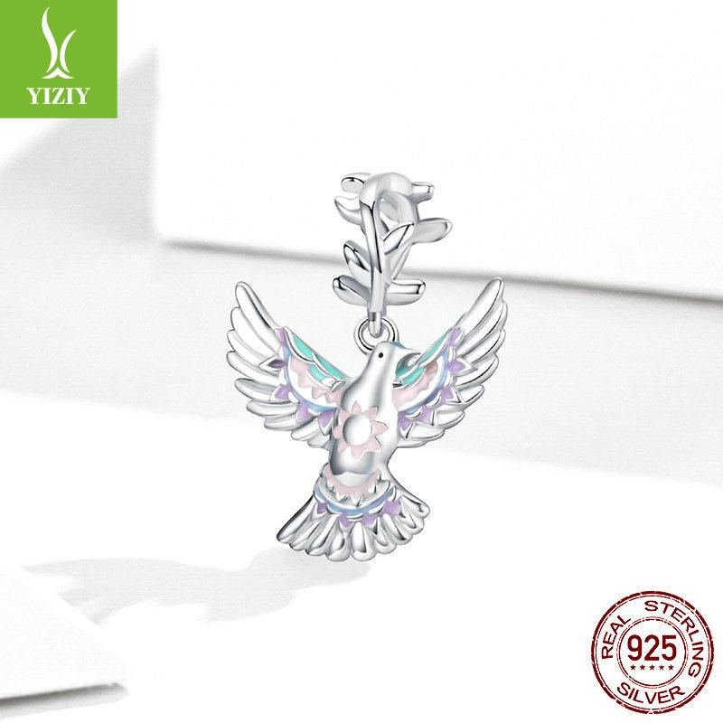 S925 Silver Peace Dove Bracelet Pendant, Temperament Personalized Diy Jewelry Bead Accessories Bsc295