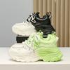 Platform Dad Shoes Women's 2025 Autumn New Leather Green Contrasting Color Gradual Change Ins Women's Shoes Casual Sports Shoes