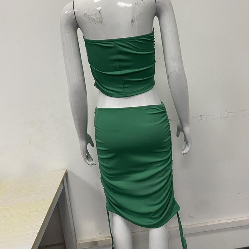 European and American Spring/summer Fashion Sexy Strapless Slim Fit Drawstring Waist Lifting Skirt Set
