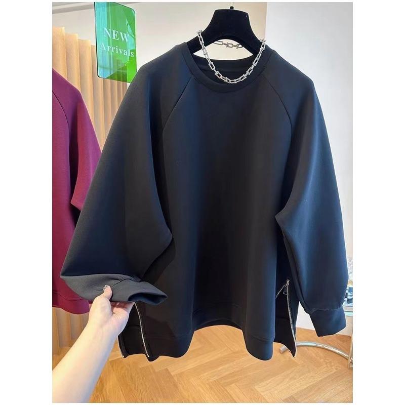 Solid Color Velvet Round Neck Sweatshirt for Women Autumn and Winter Loose Design Versatile Casual Top