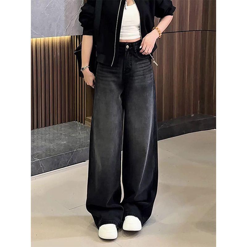 

Women s Plus Size Black Fleece-Lined High Waist Straight Wide Leg Slimming Jeans for Autumn/Winter S (suggested 88-98 lbs)