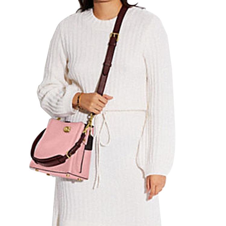 Coach Willow Color Block Pebble Leather Bucket Bag Women Bags Pink C3766-B4VI6