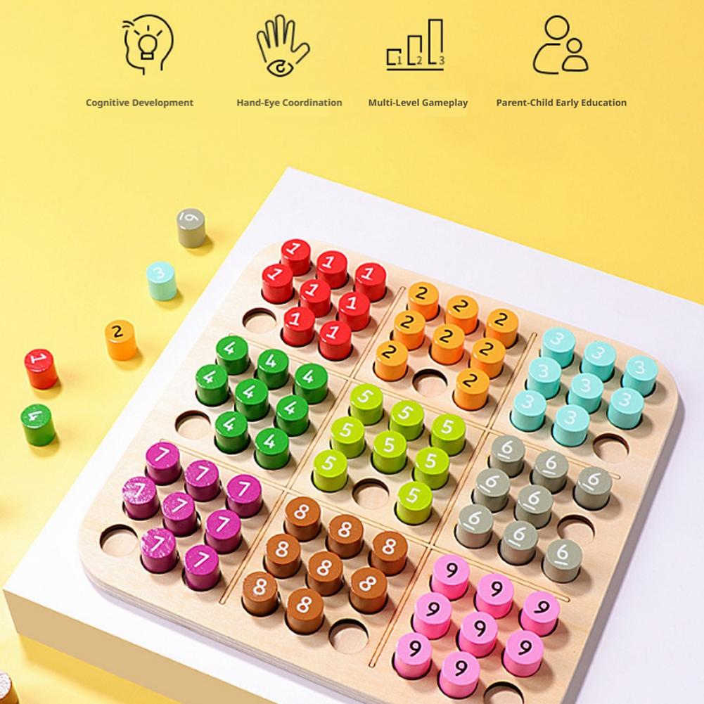 9×9 Wooden Sudoku Puzzle Board Game Dual-Sided Color & Number Logic Game 48 Progressive Puzzles With Answer Key