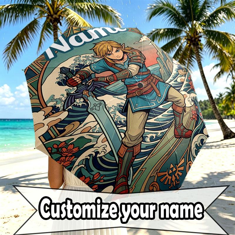 Custom Name Personalized The Legend Of Zelda Print Umbrella, Auto Open Close, 8‑Rib Sturdy Frame, Commute Camping Hiking Use, Birthday Gift