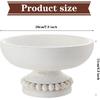 Amyhill Distressed Beaded Wood Pedestal Bowl Decorative Wooden Beaded Bowl Wood Pedestal Bowl Serving Bowl for Farmhouse Kitchen Decor(White)