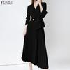ZANZEA Women Turn Down Collar 3/4 Sleeve Loose Casual Long Dress