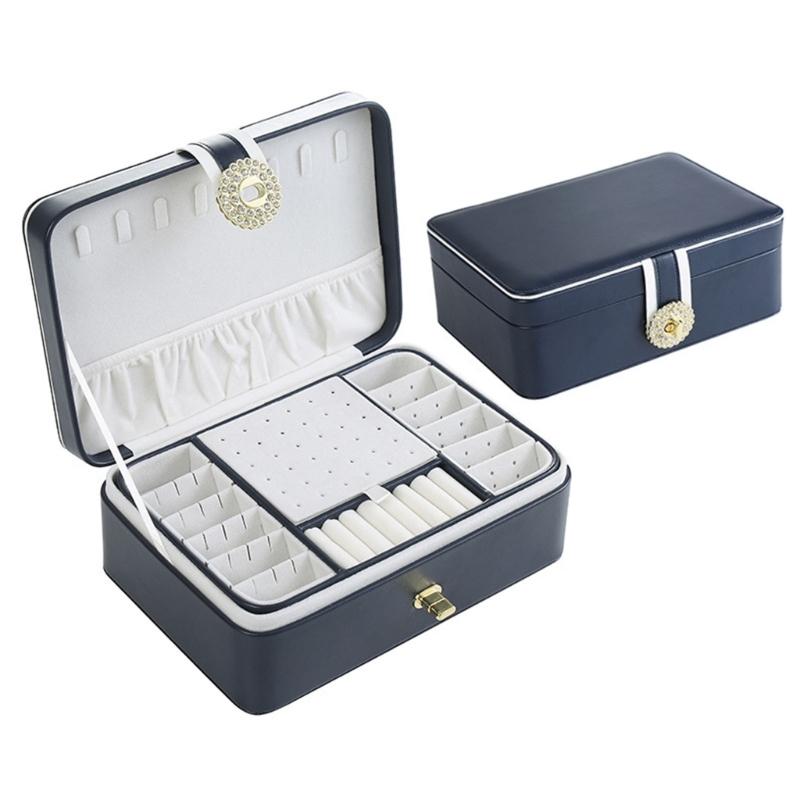 Jewelry Box with PU-Covered Exterior, Lift-Out Upper Tray, Ring Rolls, Earring Panel, Necklace Hooks, and Lid Pocket