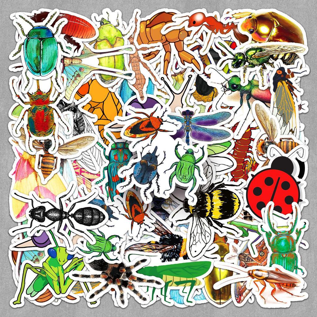 50 Cartoon Q-Version Insect Stickers: Waterproof Decorative Pack for Cups, Journals, and Suitcases