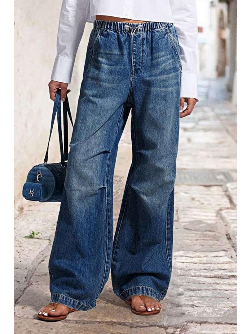 2025 Spring Mid-Waist Wide-Leg Pleated Jeans: European-American Retro Streetwear XXL