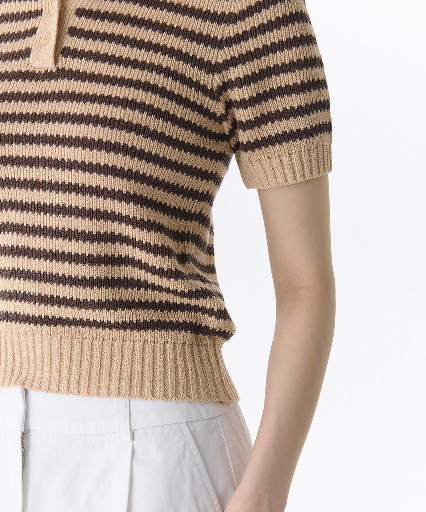 MUSINSA STANDARD WOMAN Women'S Striped Knitted Polo Shirt [Light Beige/Brown]