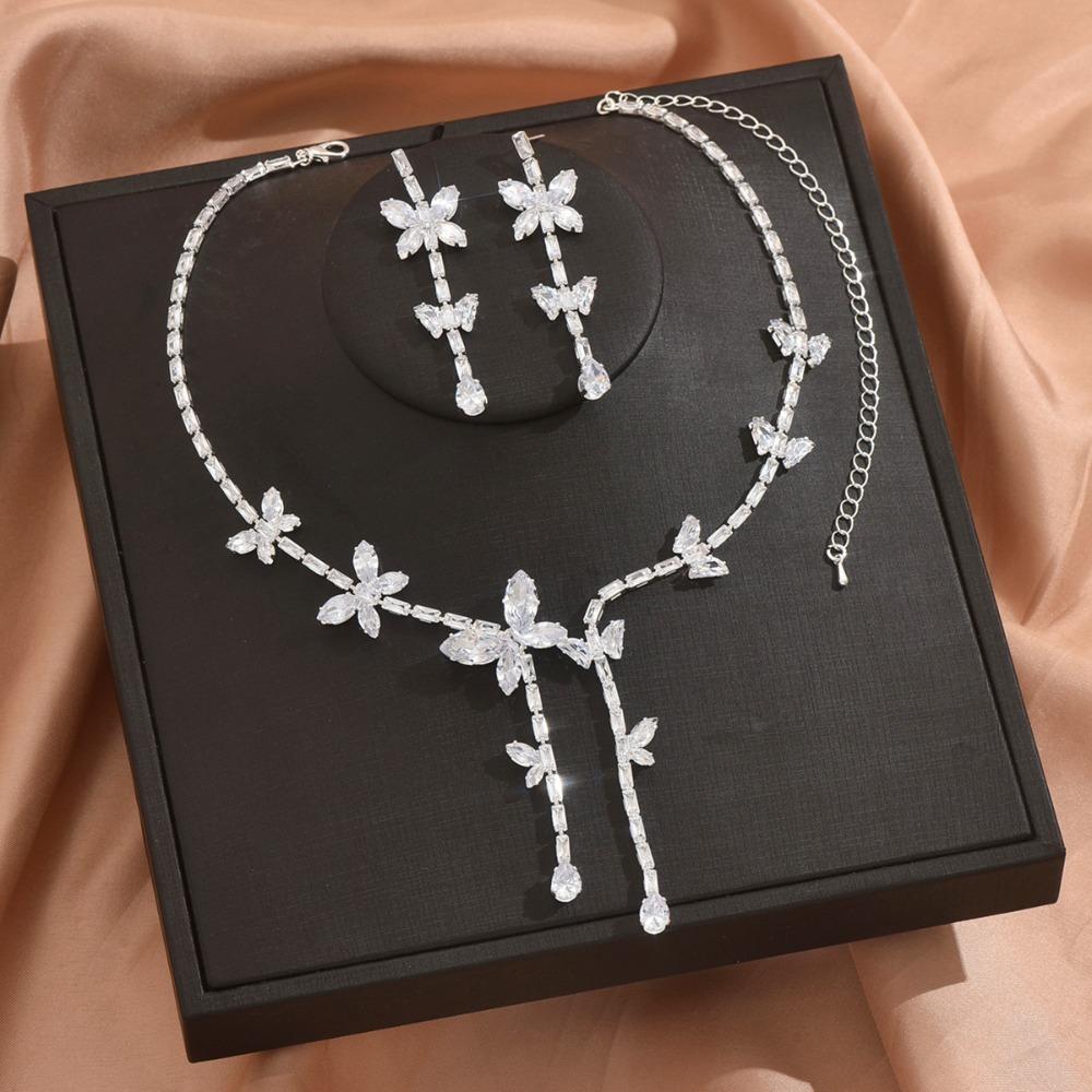 French-Style Earrings and Necklace Set Zirconia Butterfly Tassel Jewelry Sets Balls