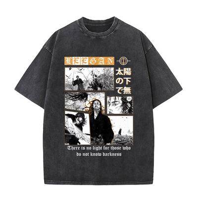 Vintage Washed Anime Vagabond Miyamoto Musashi Sasaki Kojiro T-shirts Men Women Clothing Casual Short Sleeve T Shirts Streetwear