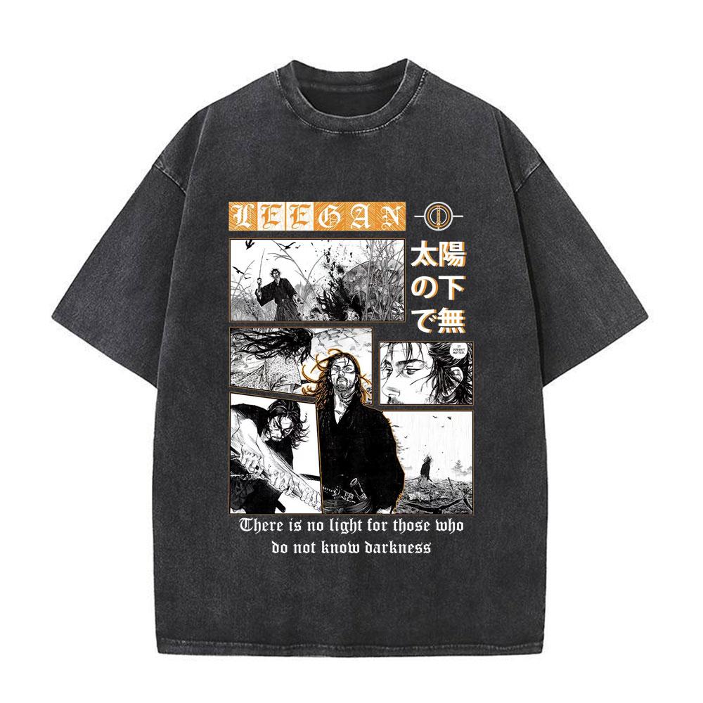 Vintage Washed Anime Vagabond Miyamoto Musashi Sasaki Kojiro T-shirts Men Women Clothing Casual Short Sleeve T Shirts Streetwear S