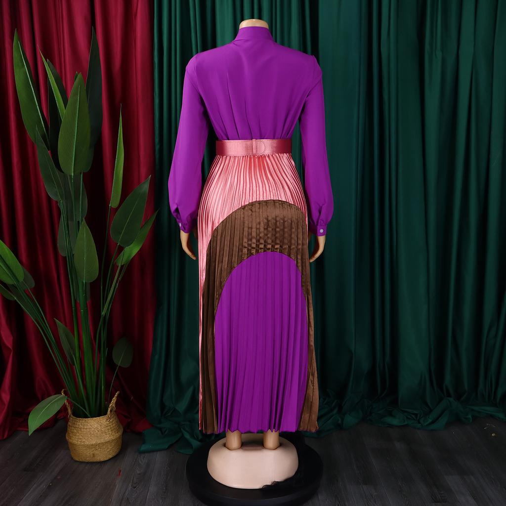 YYFS Modă Femei Primăvară Toamnă Imprimeu Bloc de Culoare Mânecă Lungă Talie Înaltă Rochii Casual