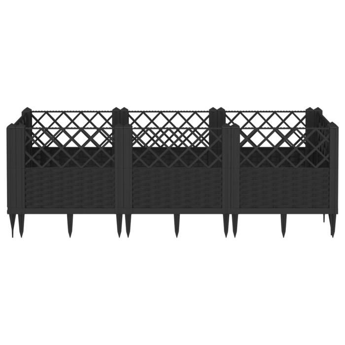 VidaXL Jardinière avec piquets noir 123,5x43,5x43,5 cm PP, bac à fleurs, support de jardinière, support de fleurs, bac à 368017