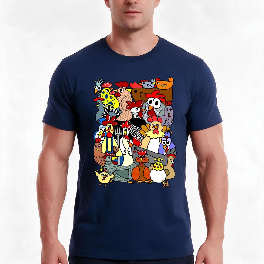 Cartoon Chickens Tshirt Summer Casual Cotton Tee Oversized Streetwear Tops Vintage Graphic Print Loose Fit Short Sleeve