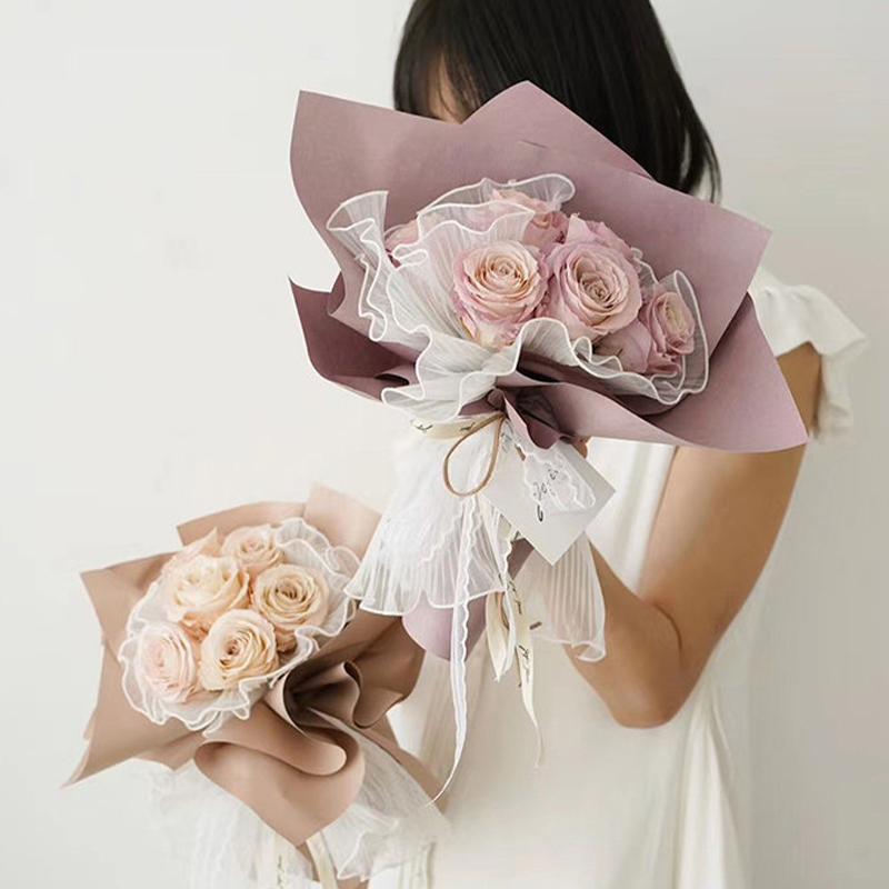 Verpackungsmaterial Zubehör 28X400cm Blumeneinwickelpapier Perlenwellengarn Spitze Netz Florist Bouquet Party Valentinstagsgeschenk