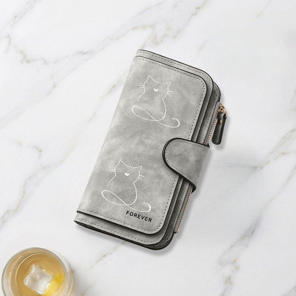 Minimalist Line Cat Silhouette Print Long Wallet Multifunctional Portable Snap Closure Coin Purse Unisex Perfect Birthday Gift Daily Use Travel Carry