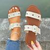 New large-size buckle flat-bottomed one-word slippers women's open-toed retro wind beach slippers