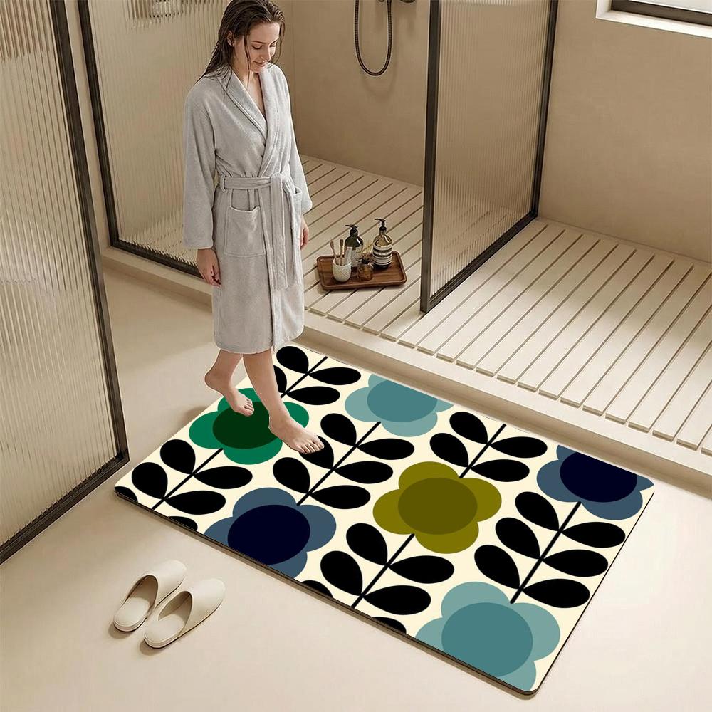 O-Orla Kiely Flower Floor Mat Diatomite Bath Mat – Highly Absorbent, Non-Slip, Quick-Drying Bathroom Rug