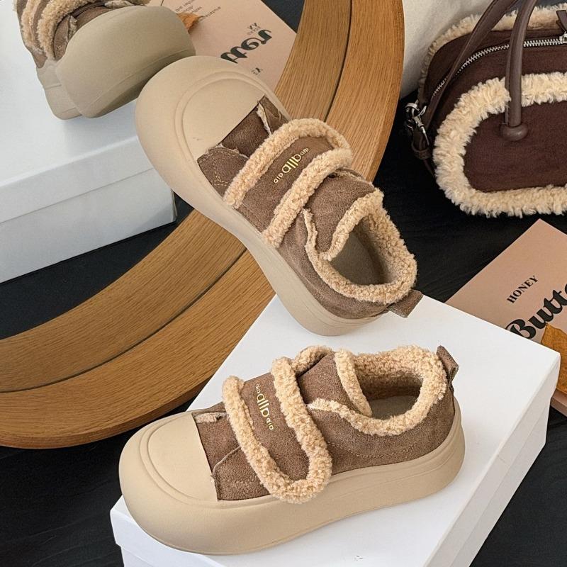 Leather snow boots women's winter new round head Velcro thickened warm platform casual cotton shoes tide