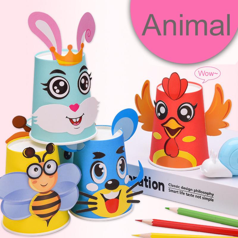 Children Paper Cups Sticker Toy 3D DIY Handmade Material Kit Whole Set Kids Kindergarten Early Childhood Education Toys TMZ