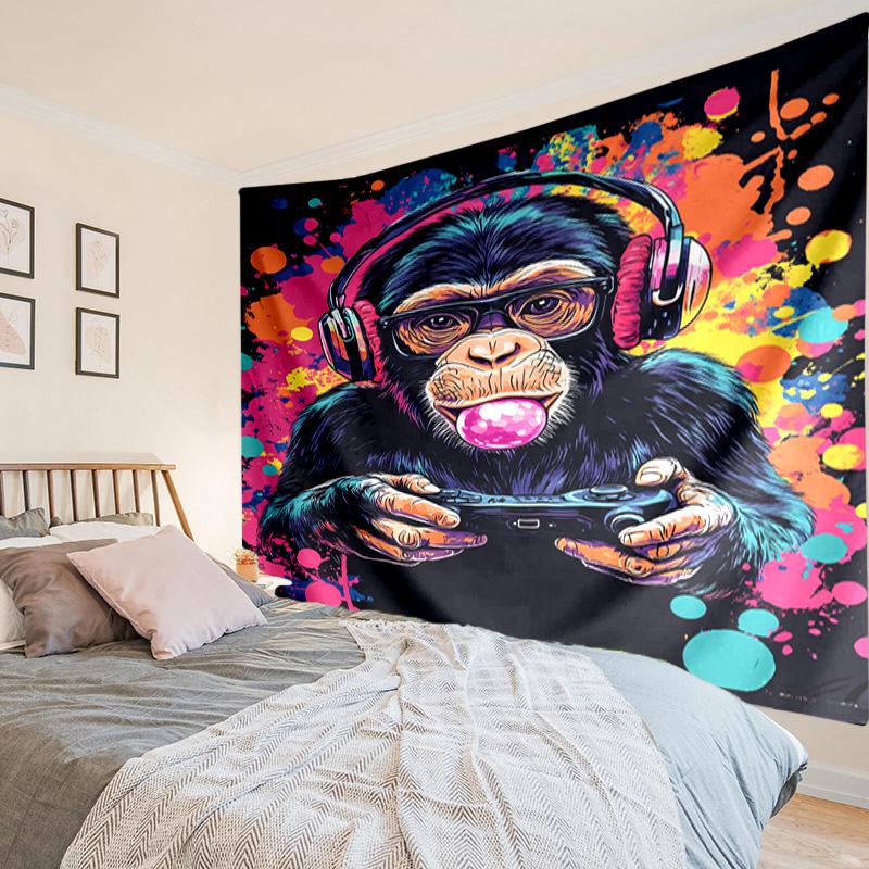 Tapisserie d'Aventure de Joueur Singe, Tapisserie au Design Unique, Décoration Murale pour Chambre à Coucher, Salon, Salle de Jeux, Cadeaux de Fête Chaleureux pour Fans