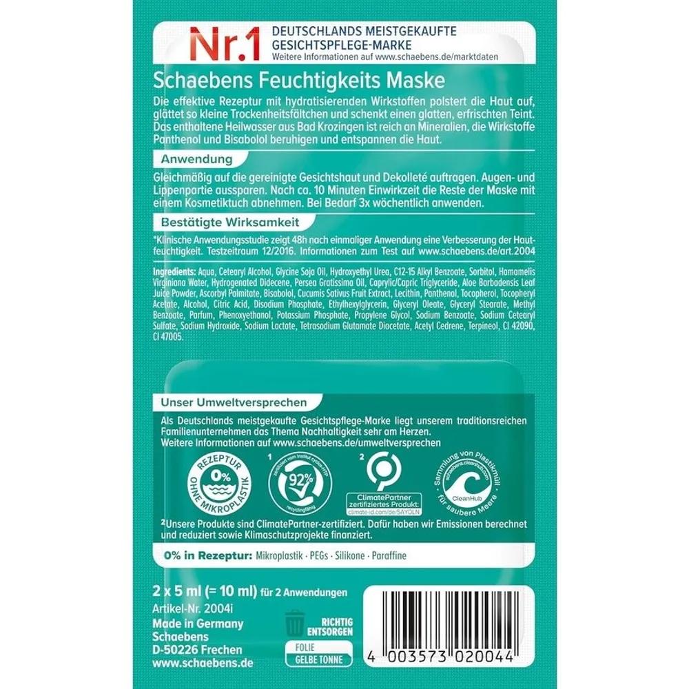 Achat Direct Allemand Schaebens Masque Hydratant Pack (30 utilisations) Hydratation Instantanée à l'Aloès Vera