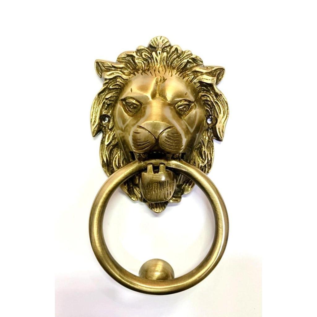 Dekor Messing Löwe Türklopfer (Löwengesichtsdesign) |  , Hoteltür, Haupttore | Schwerlast Messing Löwen Türklopfer mit Schrauben (golden (Packung mit 1))