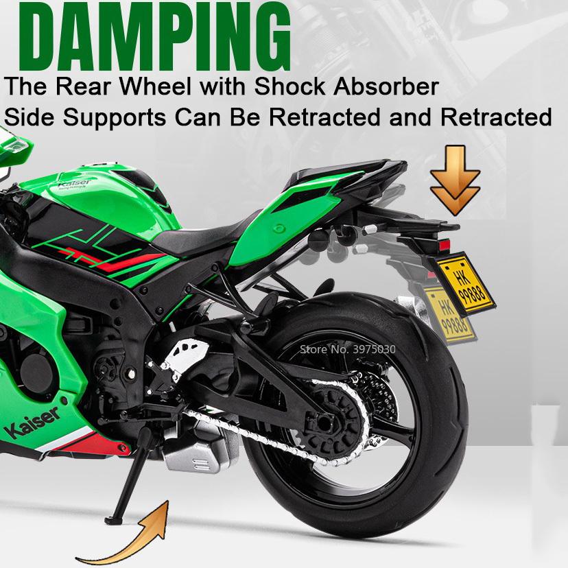 1/12 Kawasaki ZX-10R Motocykl Autíčka Model Slitina tlakové lití se zvukem a světlem Odpružení zadního kola Modely vozidel Sbírejte dárky